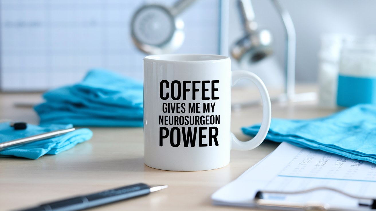 Funny Neurosurgeon quote on travel mug mockup for Amazon POD