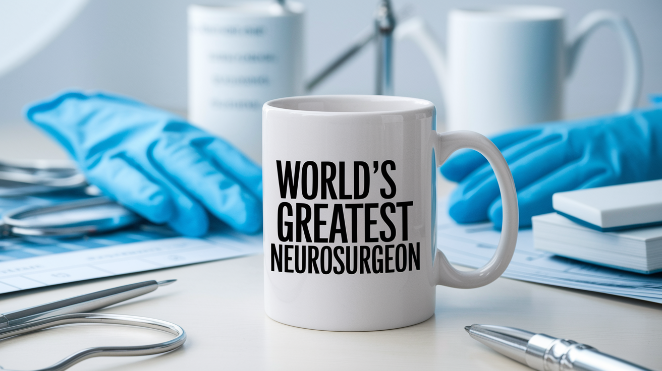 World's Greatest Neurosurgeon quote on coffee mug mockup for Amazon POD
