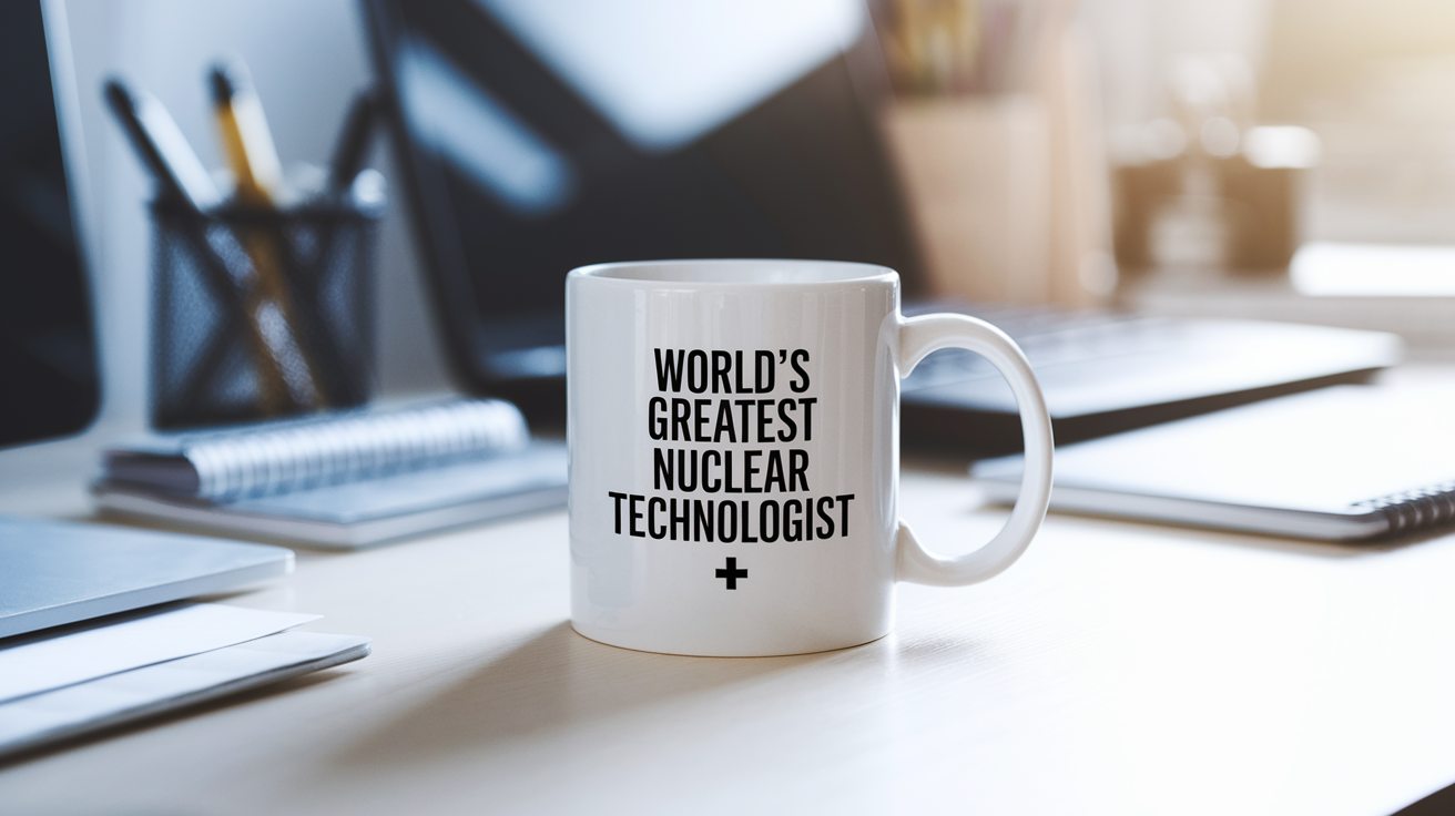 World's Greatest Nuclear Technologist quote on coffee mug mockup for Amazon POD