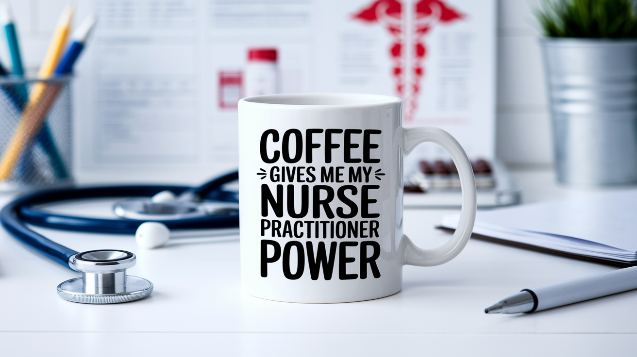Funny Nurse Practitioner quote on travel mug mockup for Amazon POD