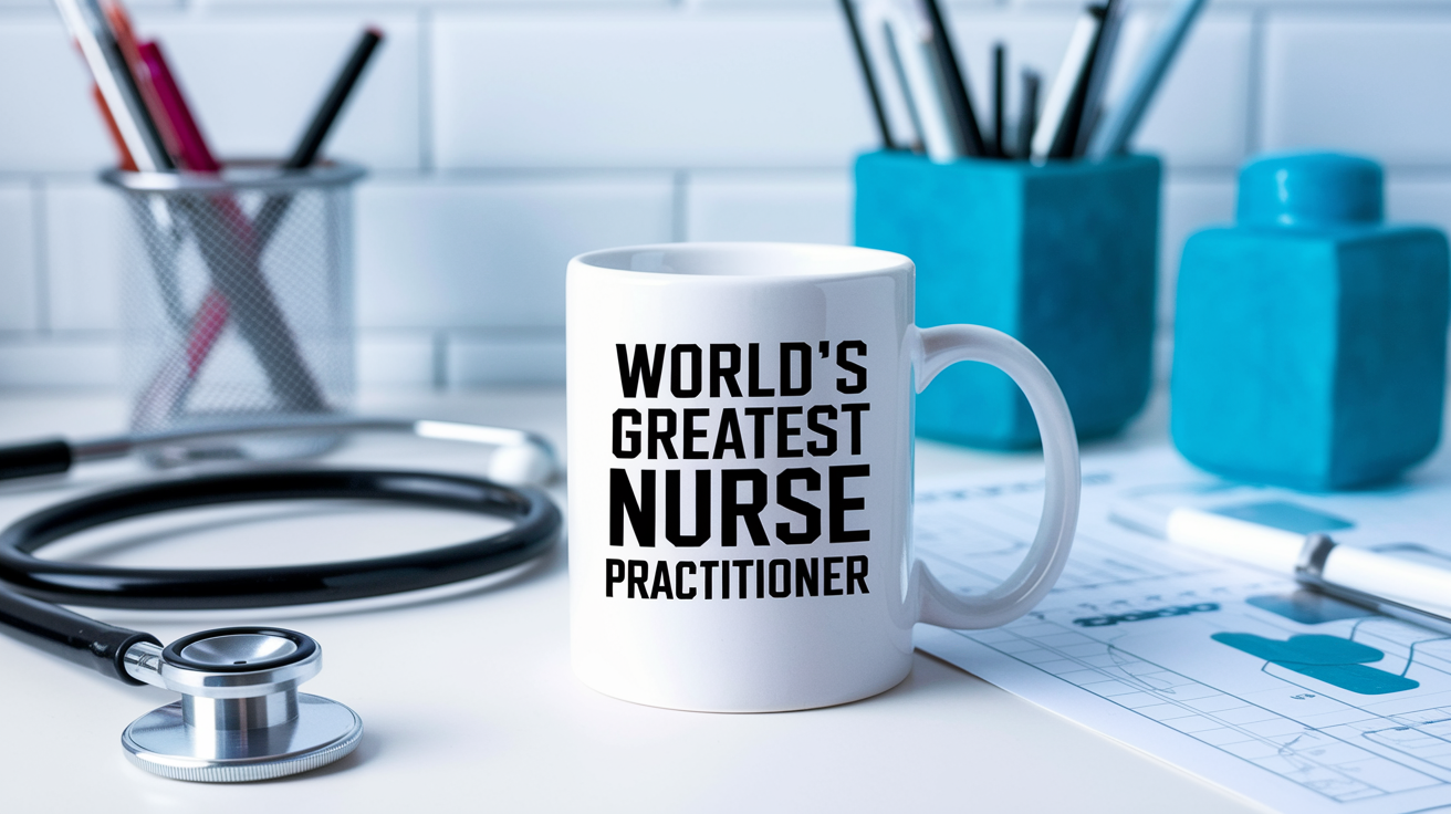 World's Greatest Nurse Practitioner quote on coffee mug mockup for Amazon POD