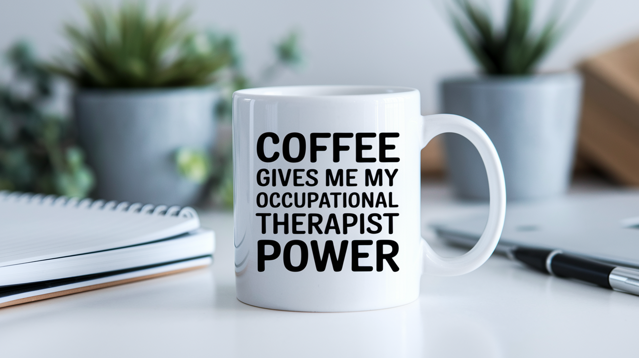Coffee Gives Me My Occupational Therapist Power quote on coffee mug mockup for Amazon POD