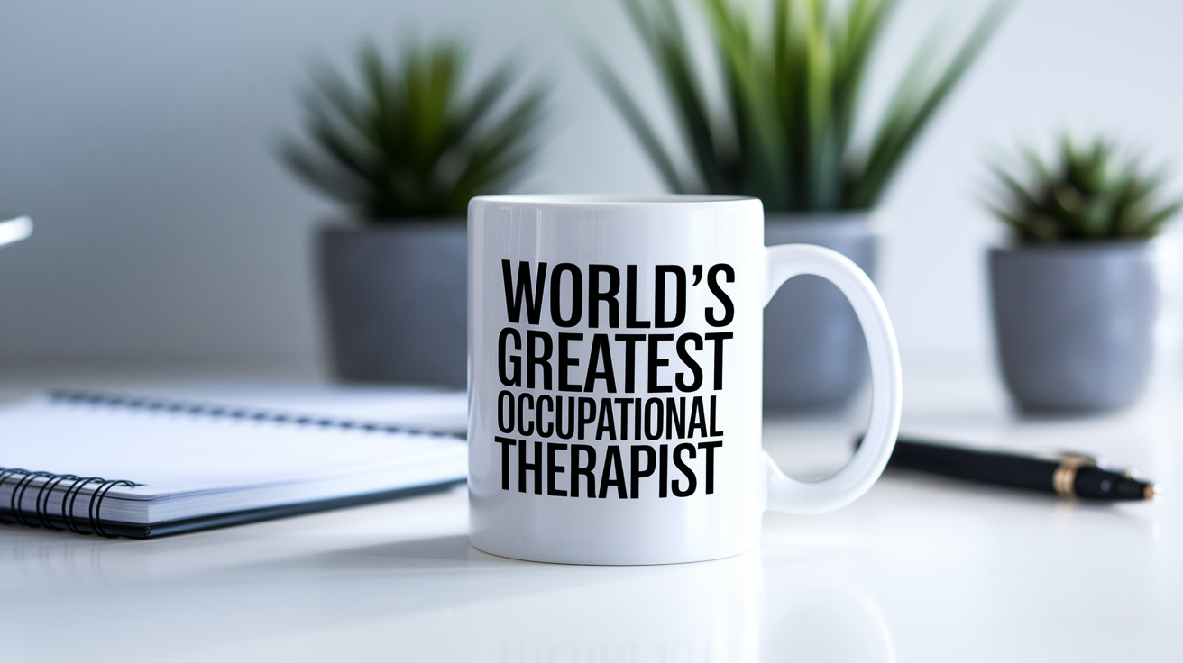 World's Greatest Occupational Therapist quote on coffee mug mockup for Amazon POD