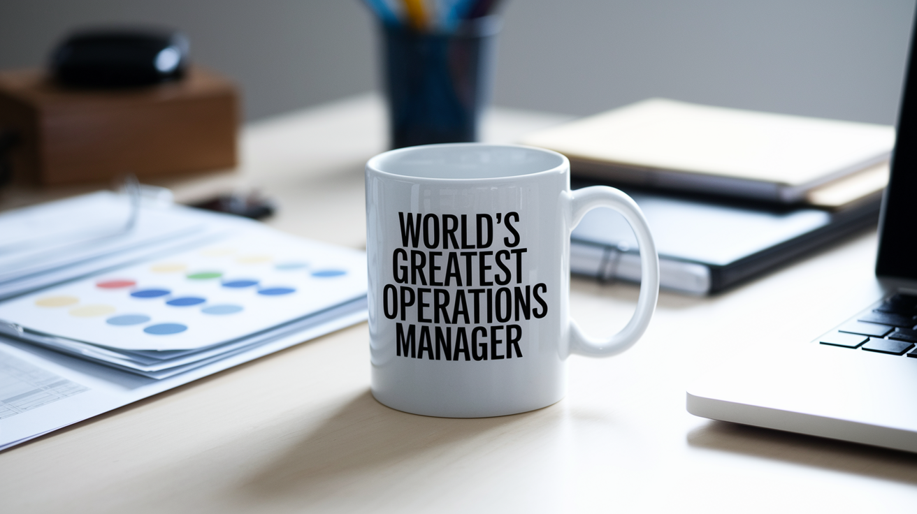World's Greatest Operations Manager quote on coffee mug mockup for Amazon POD