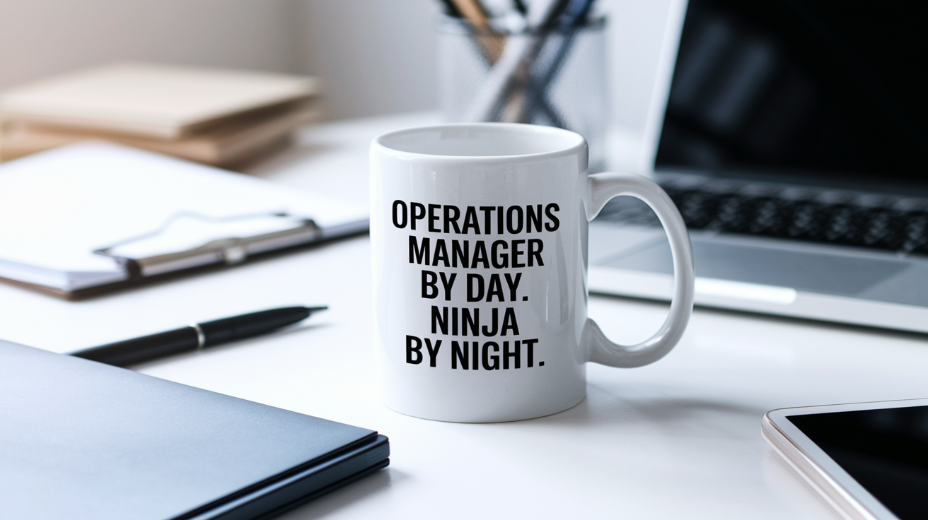 Operations Manager by Day Ninja by Night quote on coffee mug mockup for Amazon POD