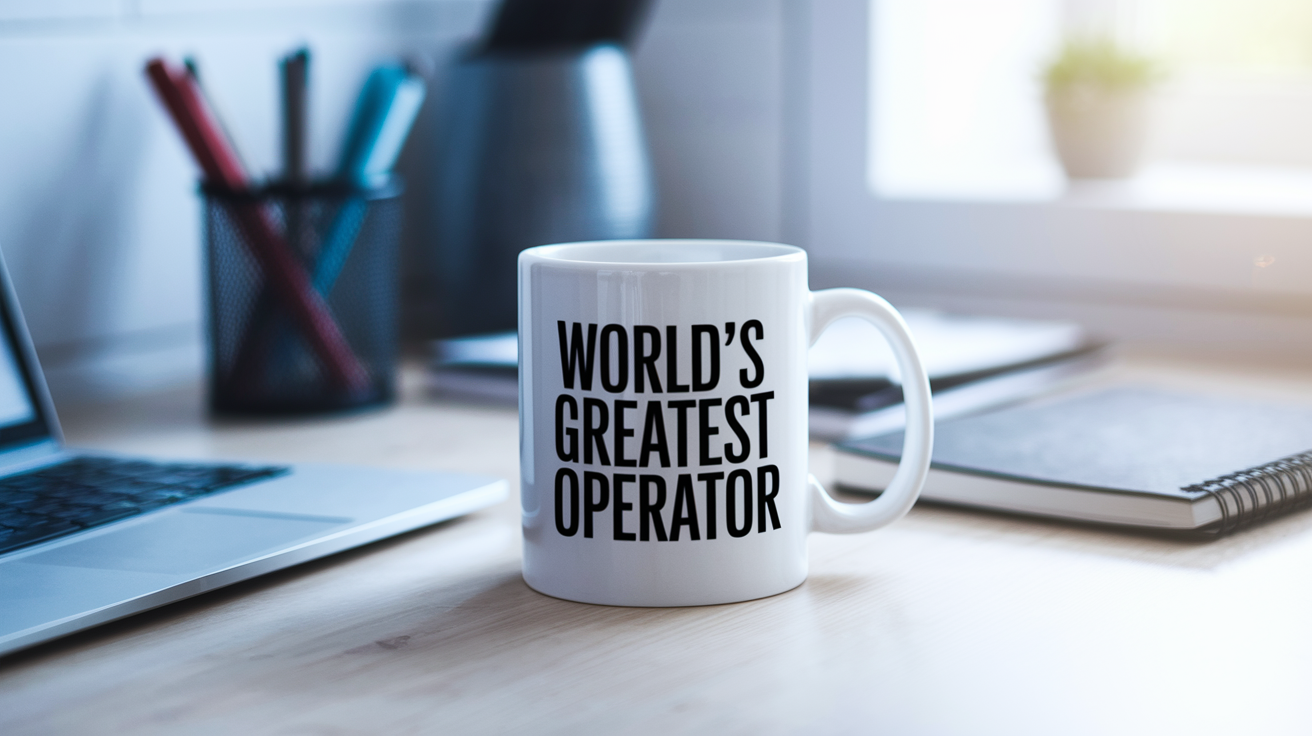 World's Greatest Operator quote on coffee mug mockup for Amazon POD