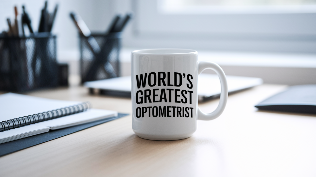 World's Greatest Optometrist quote on coffee mug mockup for Amazon POD