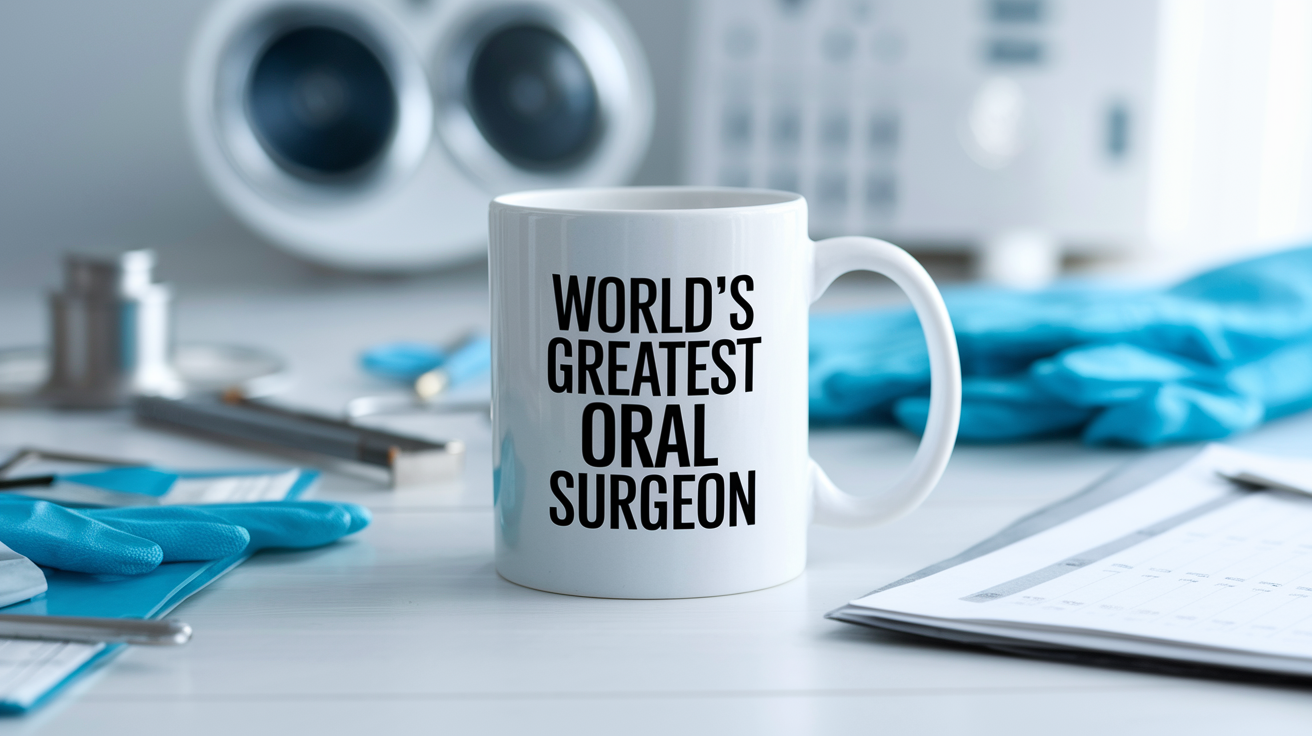 World's Greatest Oral Surgeon quote on coffee mug mockup for Amazon POD
