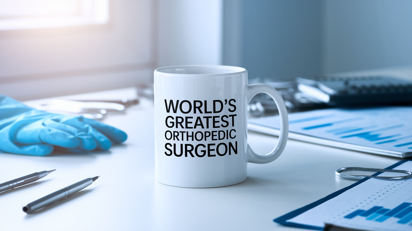 World's Greatest Orthopedic Surgeon quote on coffee mug mockup for Amazon POD