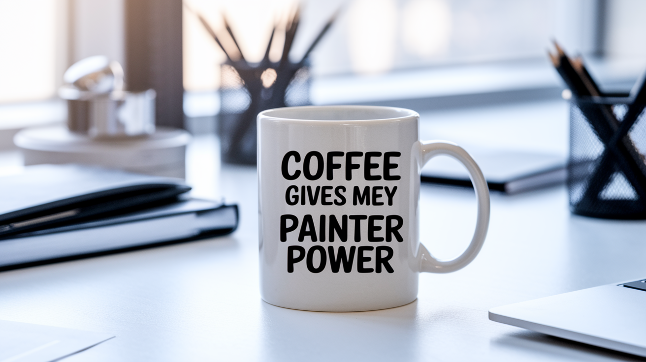 Coffee Gives Me My Painter Power quote on coffee mug mockup for Amazon POD