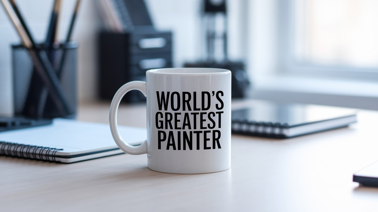 World's Greatest Painter quote on coffee mug mockup for Amazon POD