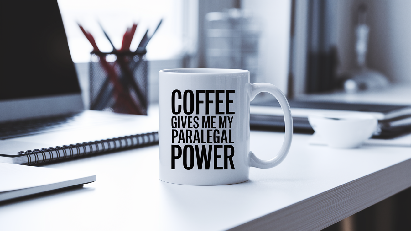 Coffee Gives Me My Paralegal Power quote on coffee mug mockup for Amazon POD