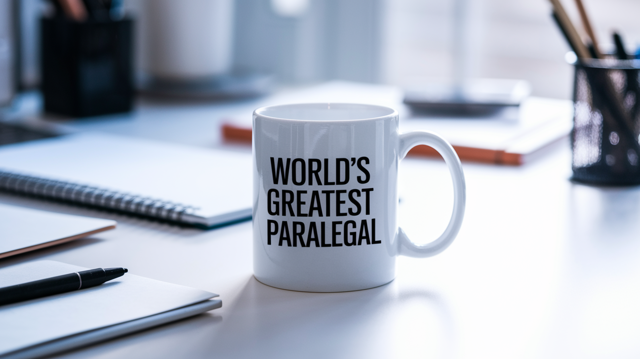 World's Greatest Paralegal quote on coffee mug mockup for Amazon POD