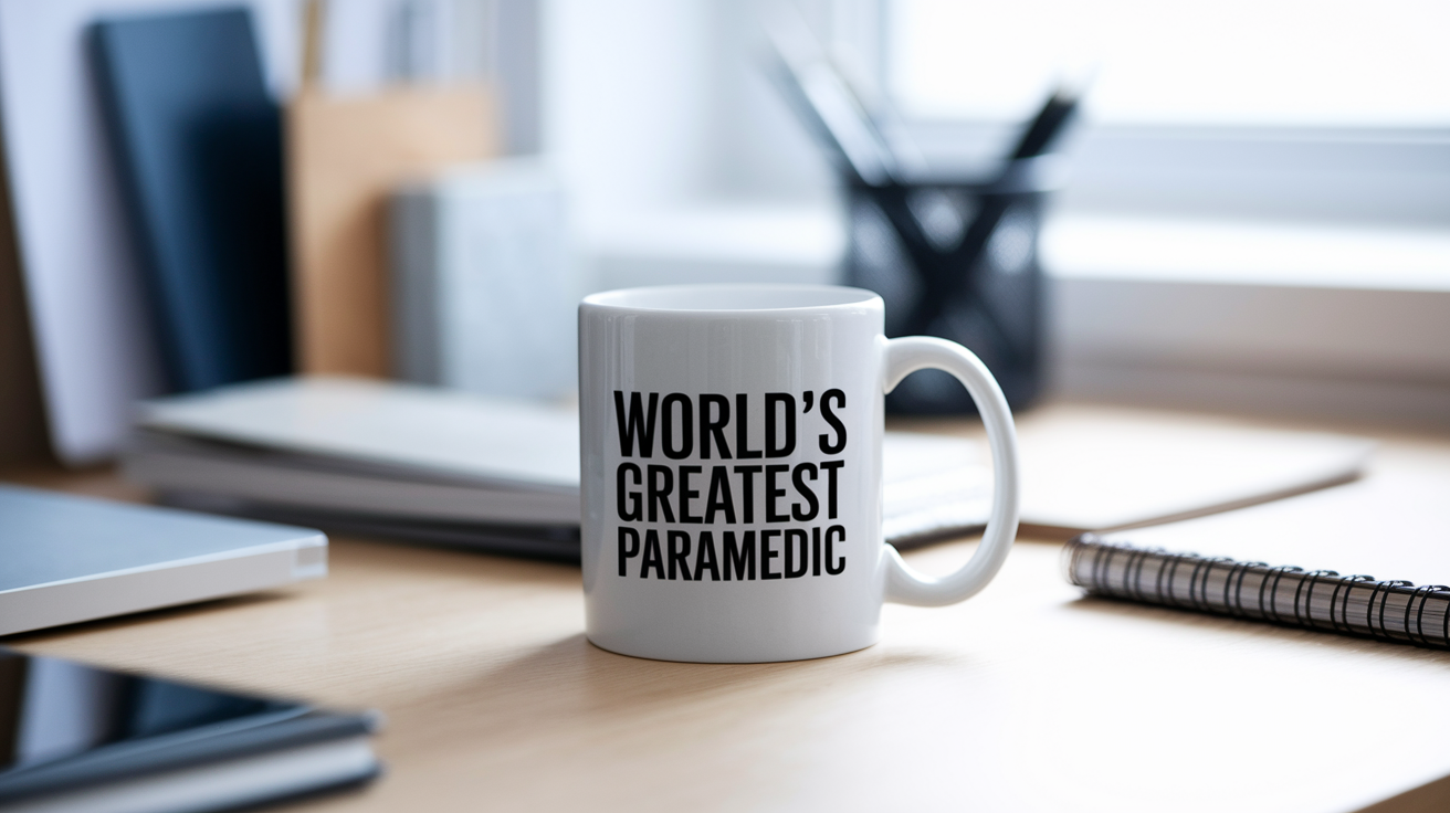 World's Greatest Paramedic quote on coffee mug mockup for Amazon POD