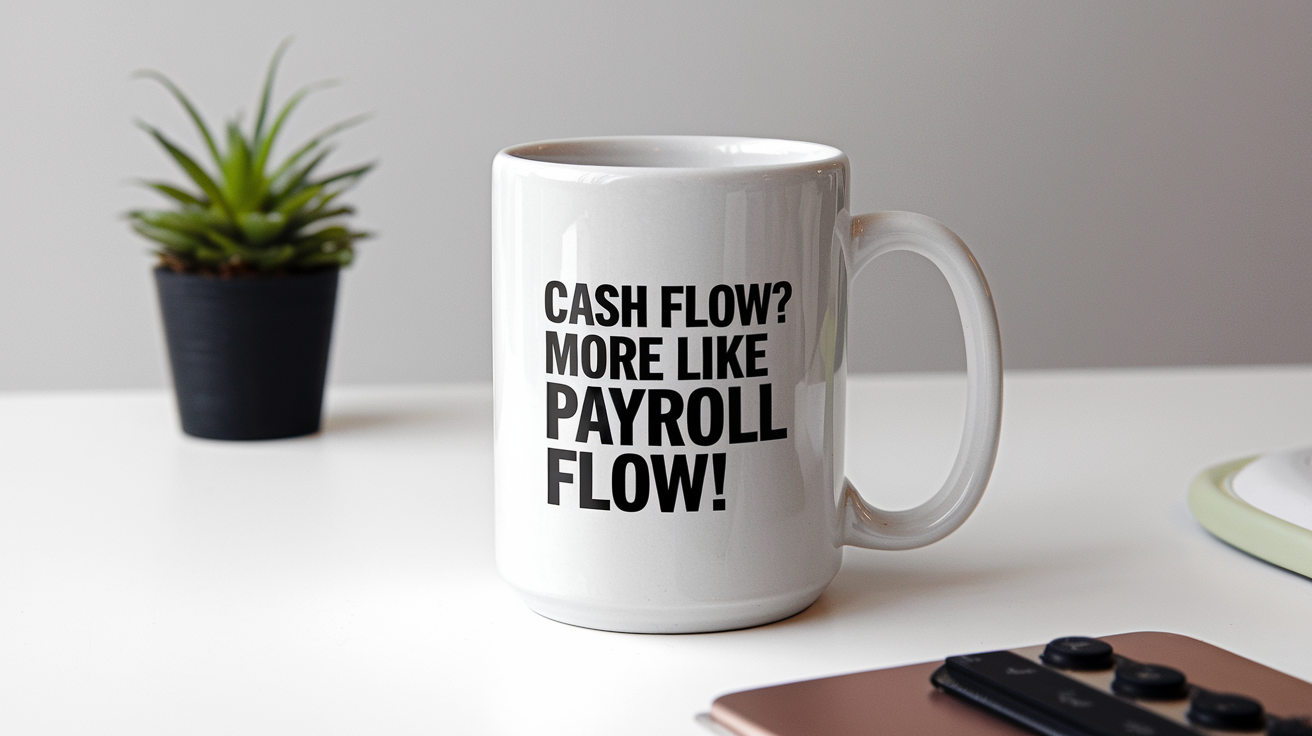 World's Greatest Payroll quote on coffee mug mockup for Amazon POD