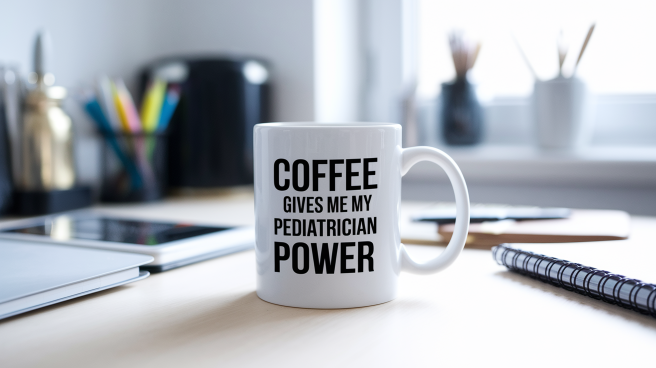 Coffee Gives Me My Pediatrician Power quote on coffee mug mockup for Amazon POD