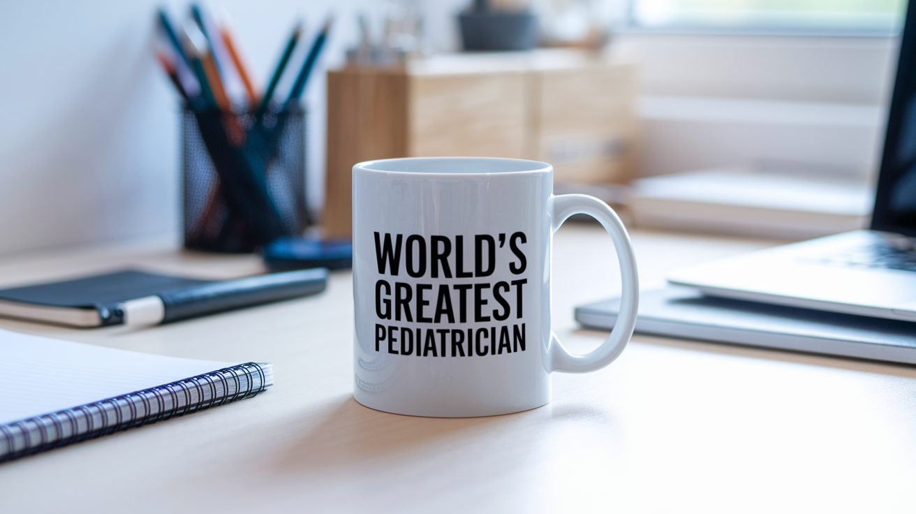 World's Greatest Pediatrician quote on coffee mug mockup for Amazon POD