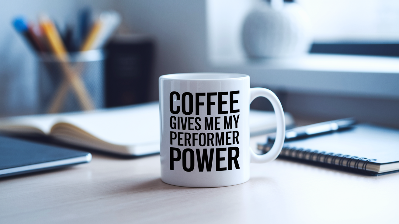 Funny Performer quote on travel mug mockup for Amazon POD