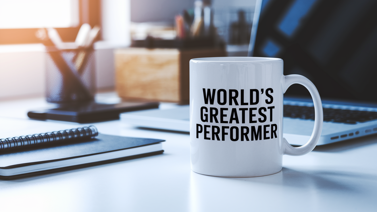 World's Greatest Performer quote on coffee mug mockup for Amazon POD
