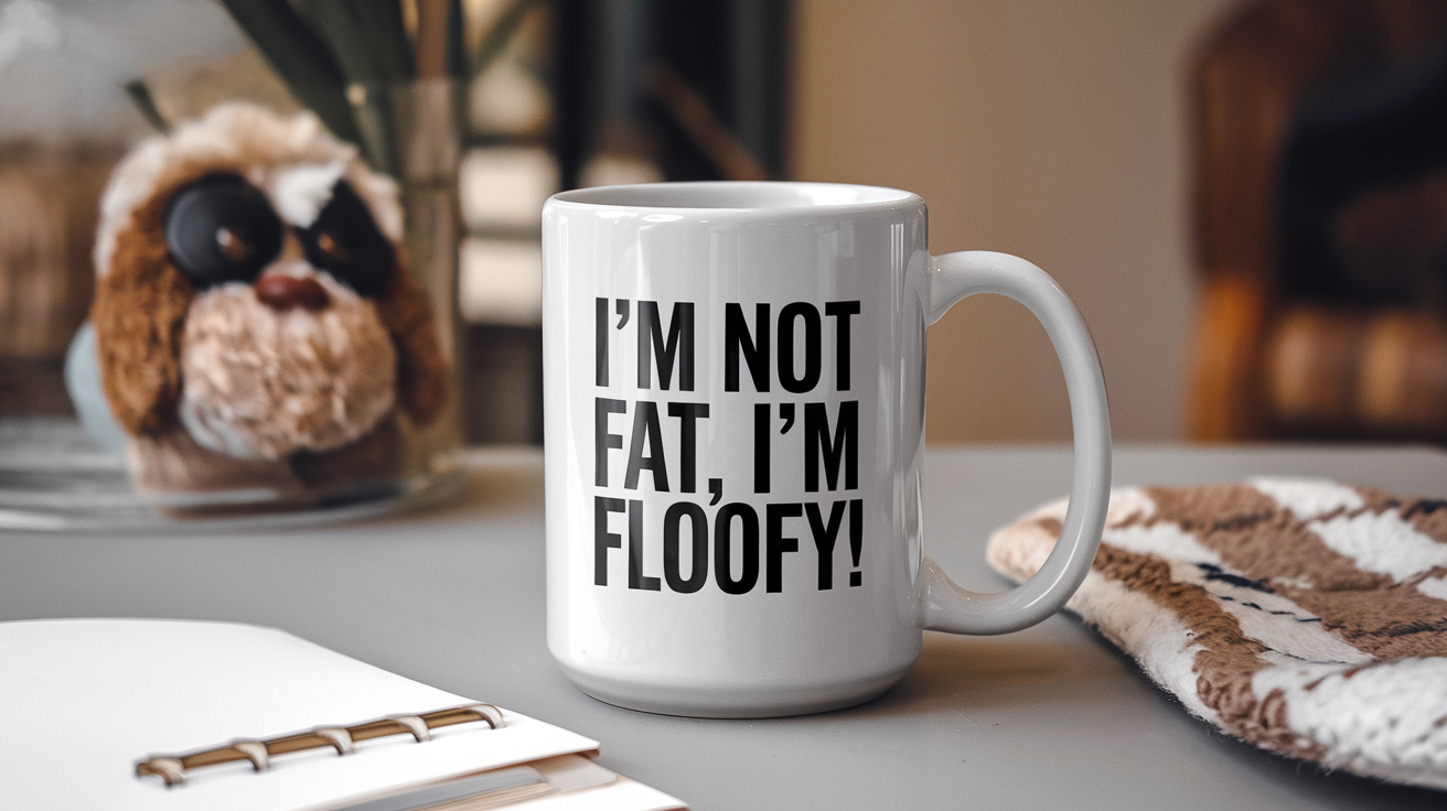 Persian Cat by Day Ninja by Night quote on coffee mug mockup for Amazon POD