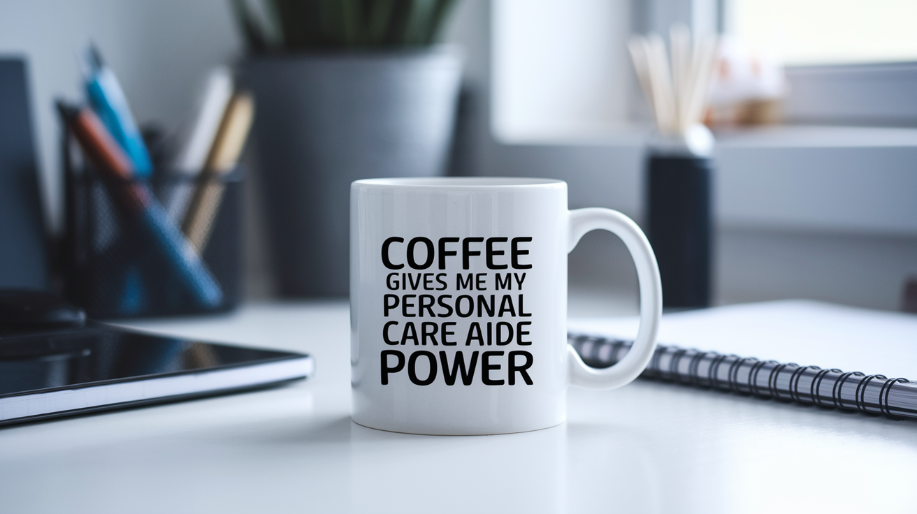 Funny Personal Care Aide quote on travel mug mockup for Amazon POD