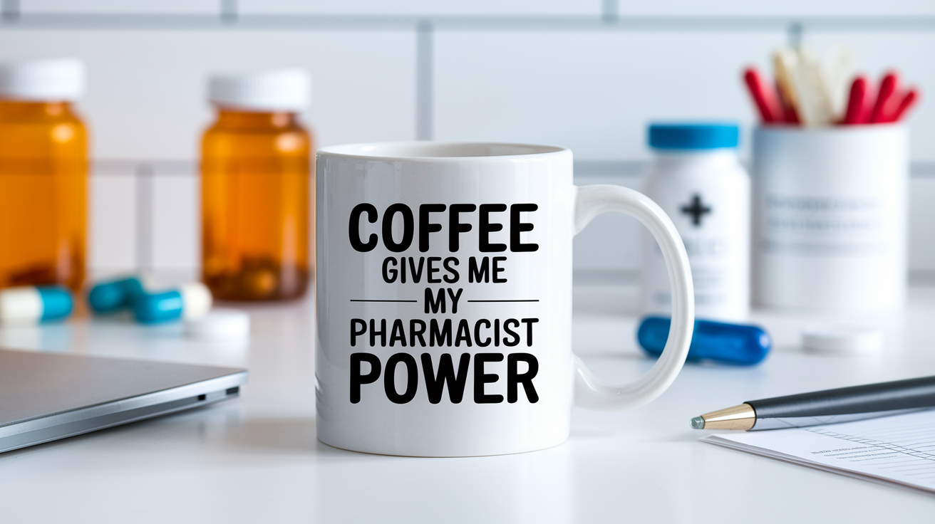 Funny Pharmacist quote on travel mug mockup for Amazon POD