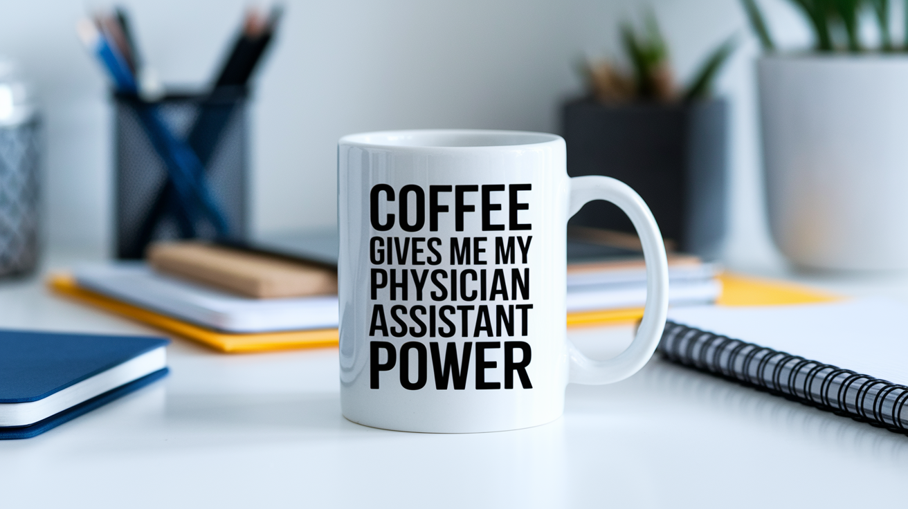 Coffee Gives Me My Physician Assistant Power quote on coffee mug mockup for Amazon POD