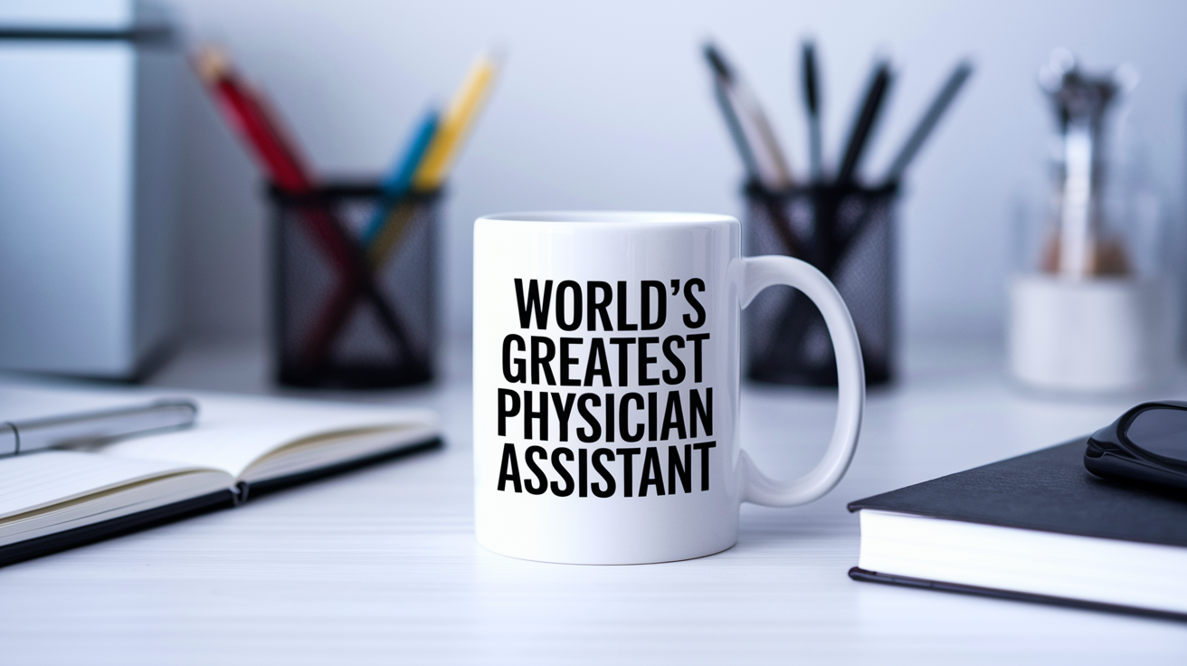 World's Greatest Physician Assistant quote on coffee mug mockup for Amazon POD