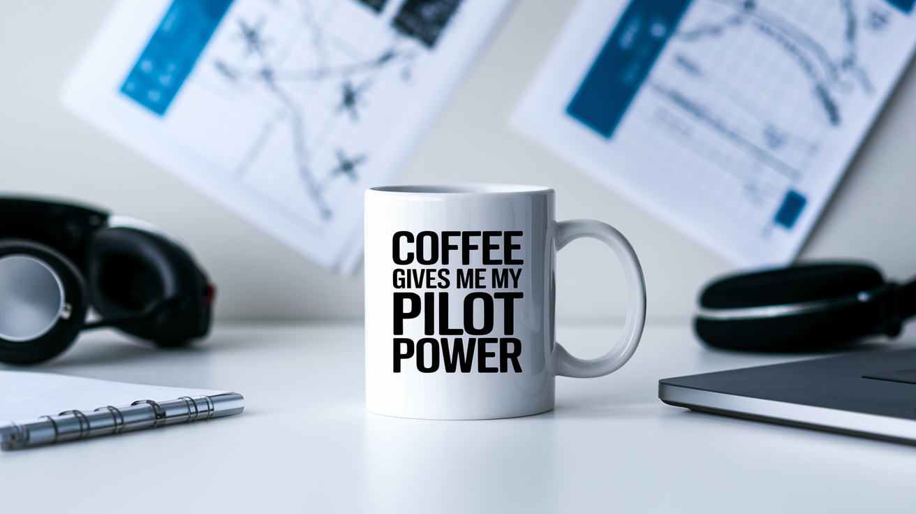 Coffee Gives Me My Pilot Power quote on coffee mug mockup for Amazon POD