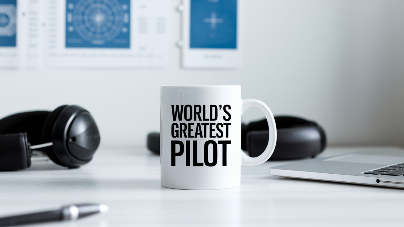 World's Greatest Pilot quote on coffee mug mockup for Amazon POD
