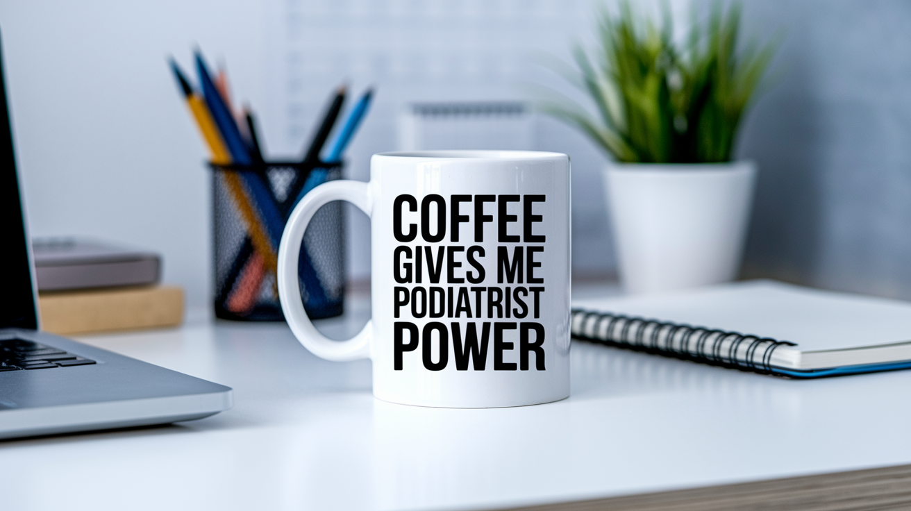 Funny Podiatrist quote on travel mug mockup for Amazon POD