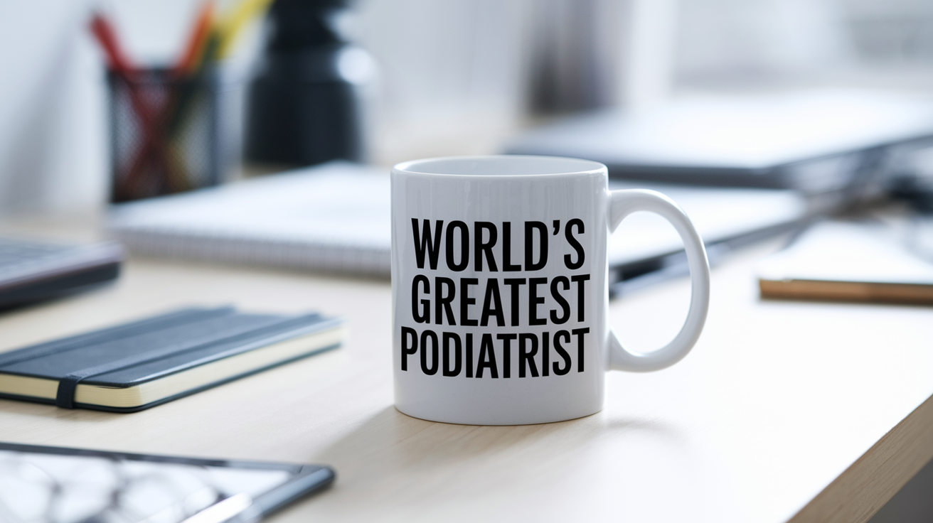 World's Greatest Podiatrist quote on coffee mug mockup for Amazon POD