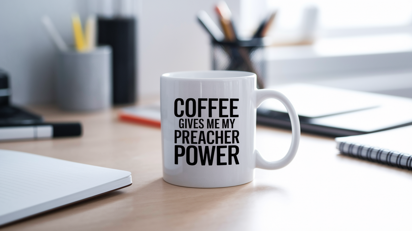 Funny Preacher quote on travel mug mockup for Amazon POD