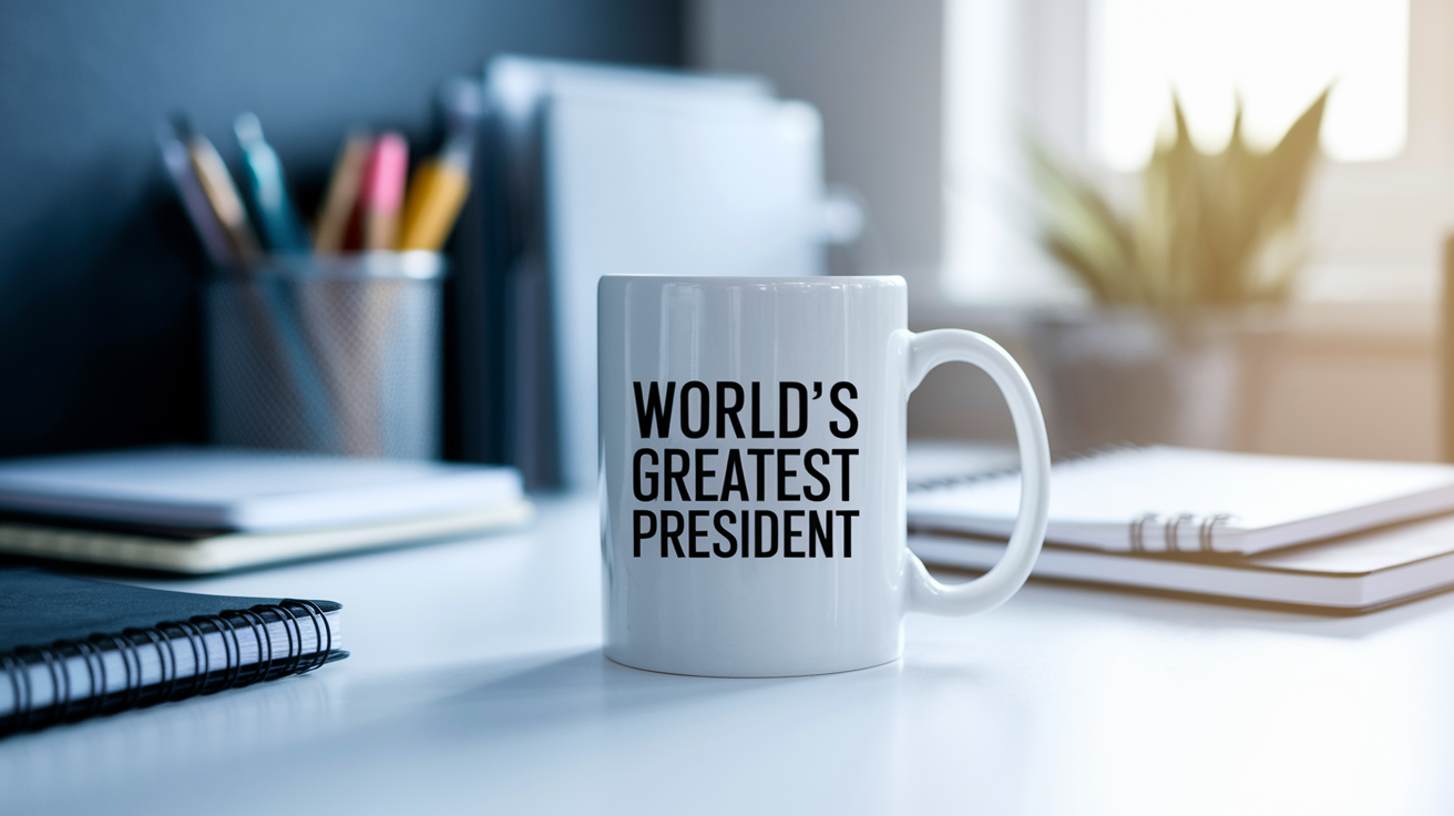 World's Greatest President quote on coffee mug mockup for Amazon POD