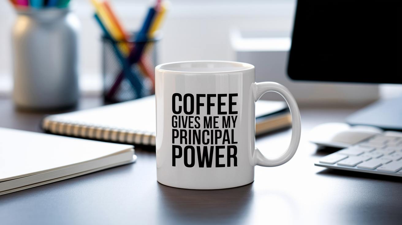 Coffee Gives Me My Principal Power quote on coffee mug mockup for Amazon POD