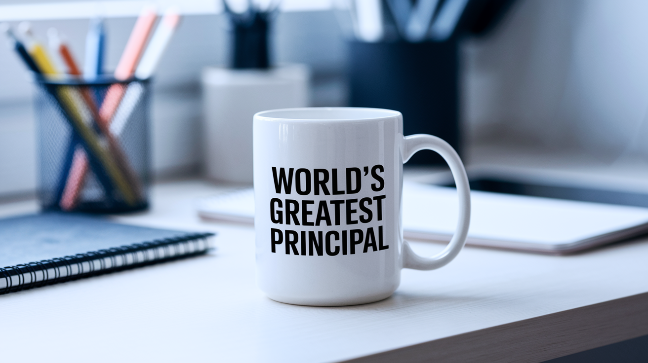 World's Greatest Principal quote on coffee mug mockup for Amazon POD