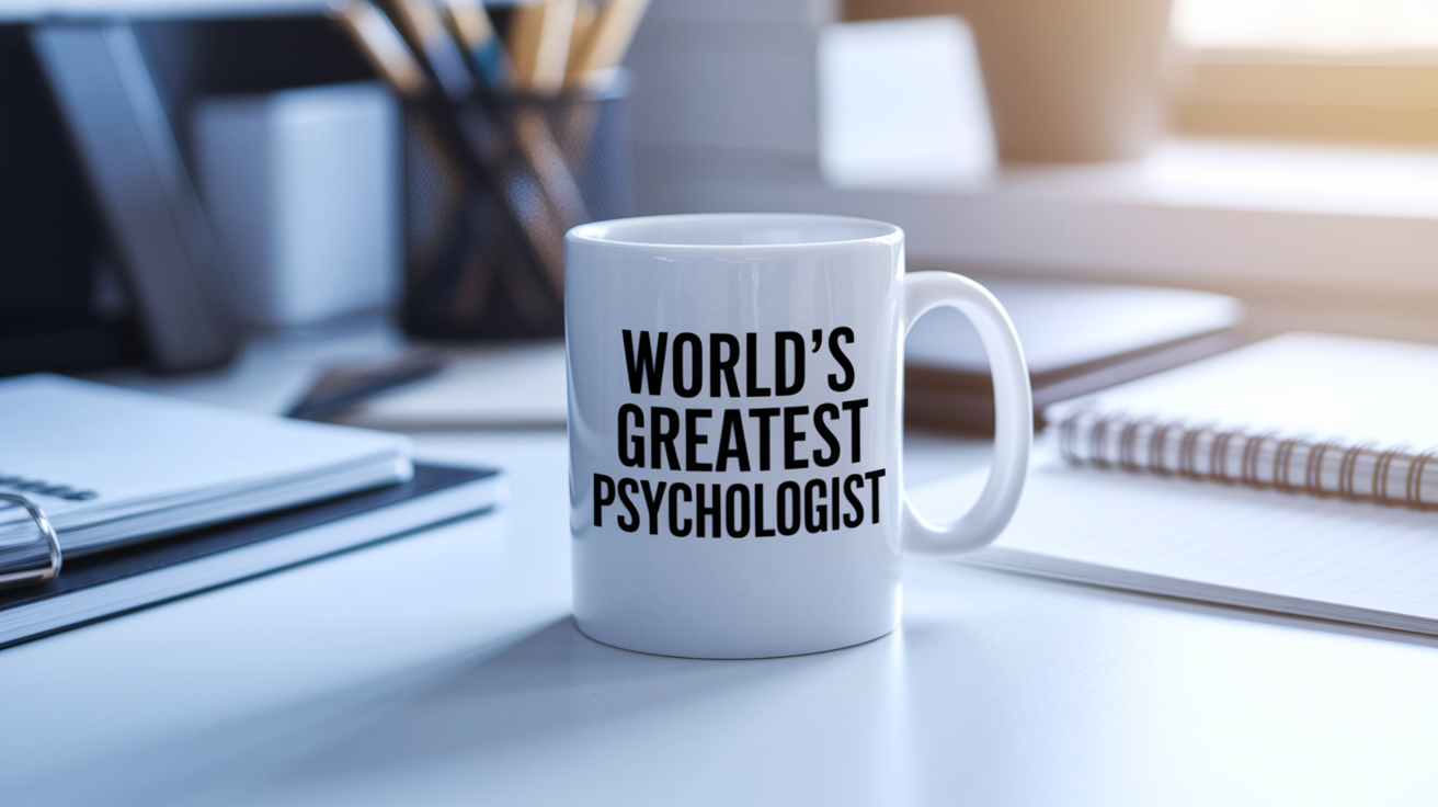 World's Greatest Psychologist quote on coffee mug mockup for Amazon POD