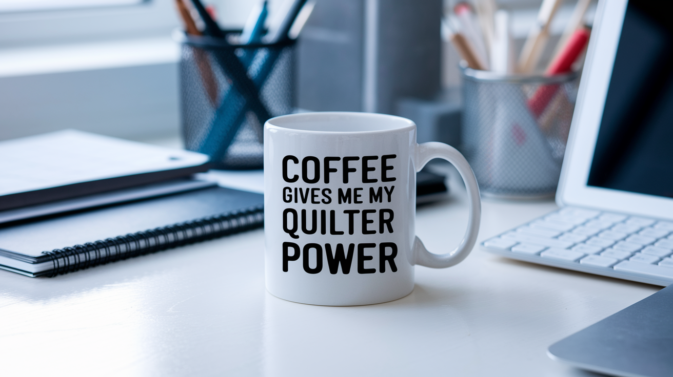 Coffee Gives Me My Quilter Power quote on coffee mug mockup for Amazon POD