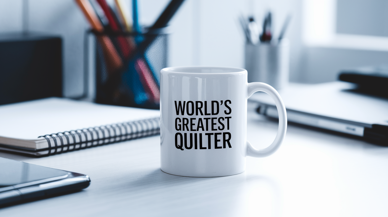 World's Greatest Quilter quote on coffee mug mockup for Amazon POD