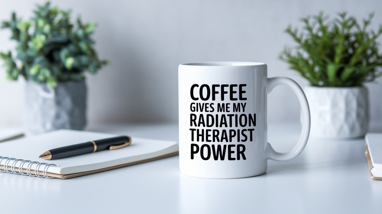 Funny Radiation Therapist quote on travel mug mockup for Amazon POD