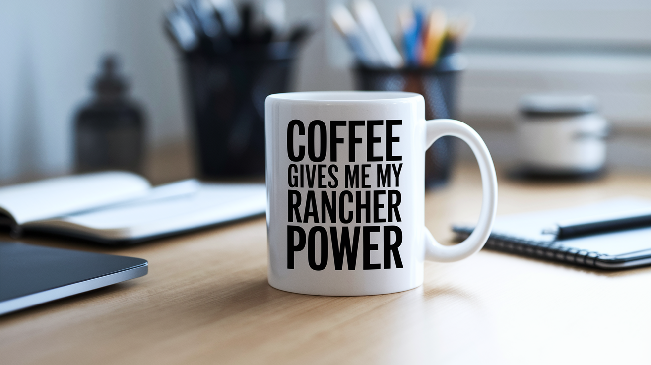 Funny Rancher quote on travel mug mockup for Amazon POD