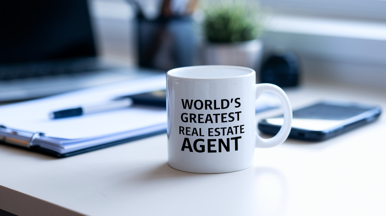 World's Greatest Real Estate Agent quote on coffee mug mockup for Amazon POD