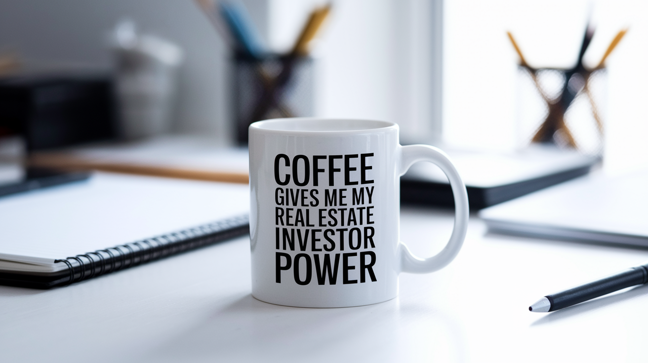 Funny Real Estate Investor quote on travel mug mockup for Amazon POD