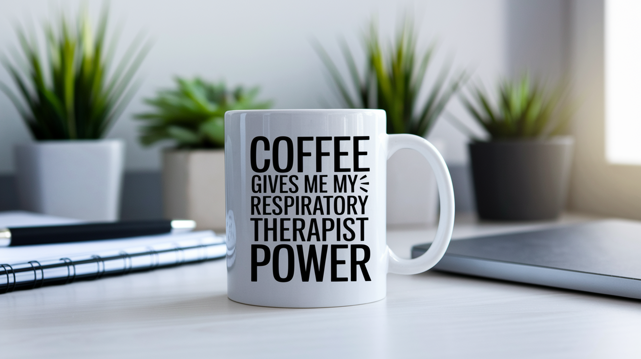 Coffee Gives Me My Respiratory Therapist Power quote on coffee mug mockup for Amazon POD