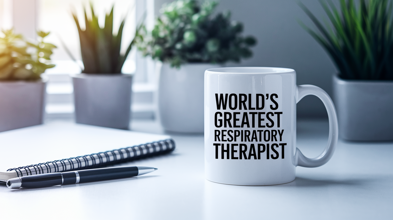 World's Greatest Respiratory Therapist quote on coffee mug mockup for Amazon POD