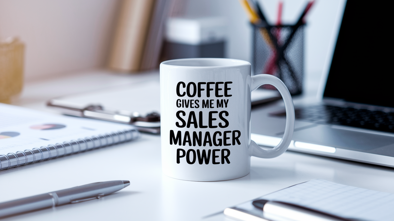 Funny Sales Manager quote on travel mug mockup for Amazon POD