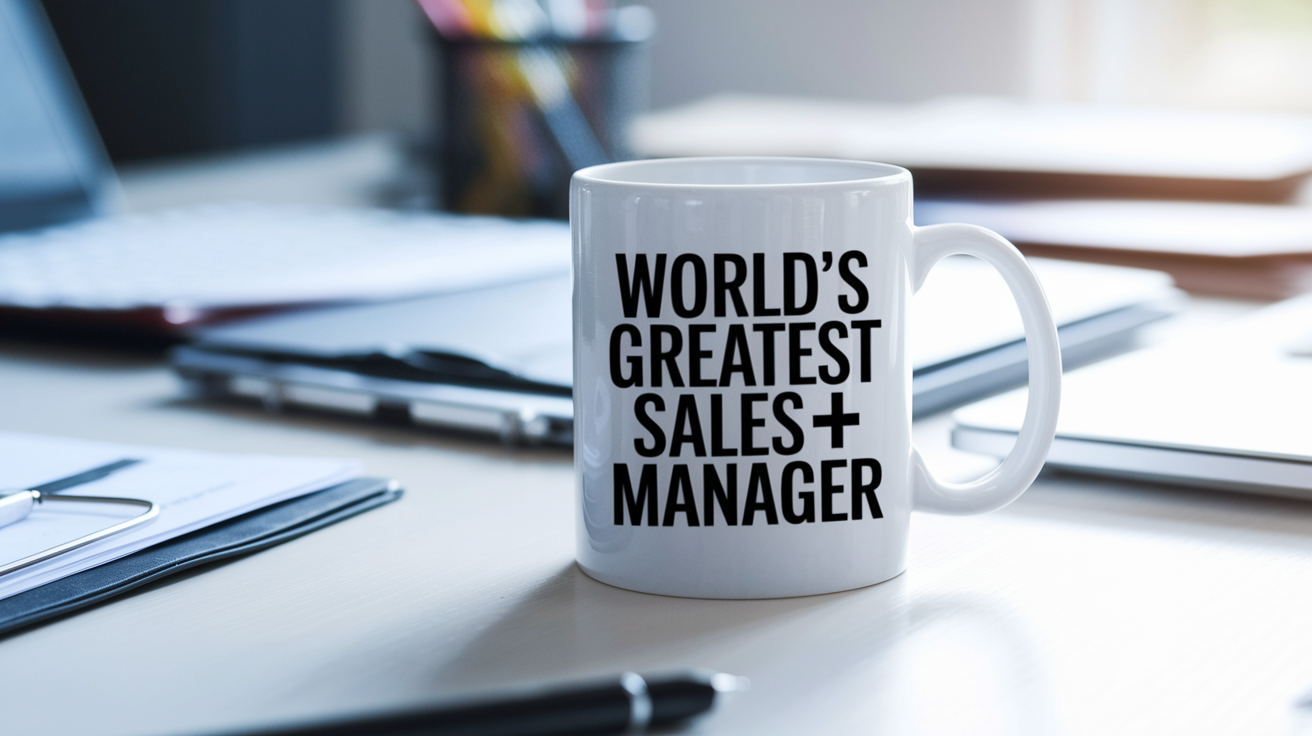 World's Greatest Sales Manager quote on coffee mug mockup for Amazon POD