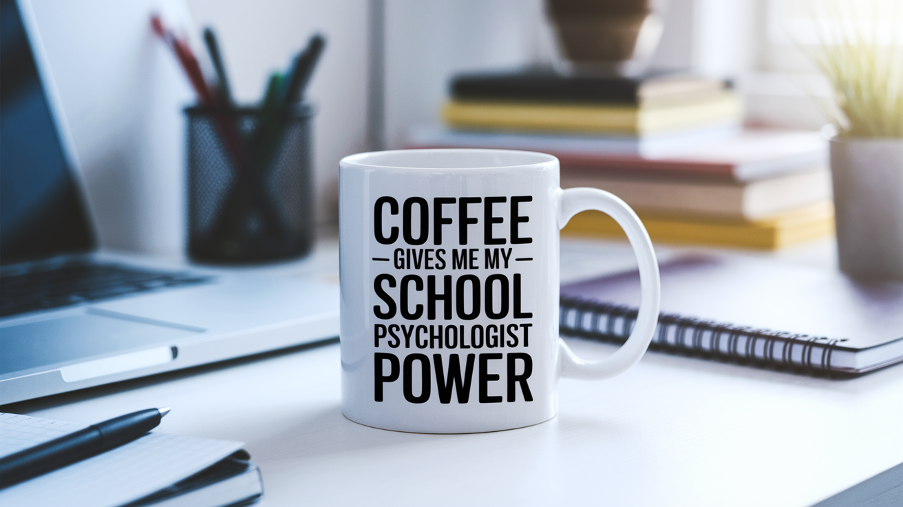 Funny School Psychologist quote on travel mug mockup for Amazon POD