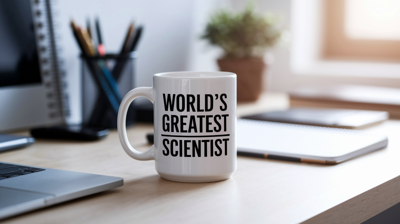 World's Greatest Scientist quote on coffee mug mockup for Amazon POD