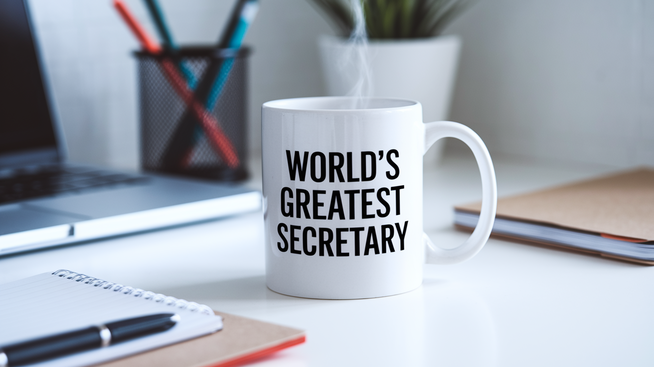 World's Greatest Secretary quote on coffee mug mockup for Amazon POD